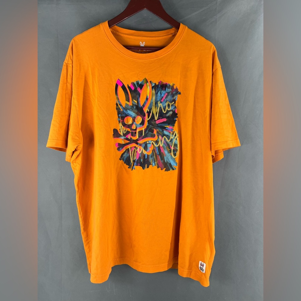 Psycho Bunny Men Orange Graphic Tee size 9